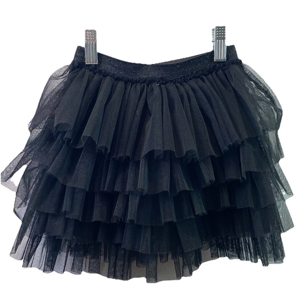 ZARA Girls Skirt Black Layered Tulle Elastic Pull-On Waist Boho Fairycore Sz 8